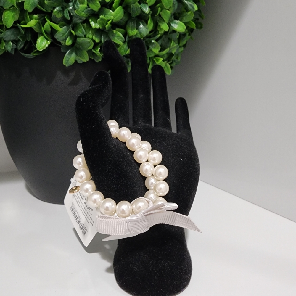 NWT Crewcuts Girls Pearl & Ribbon Stretch Bracelet